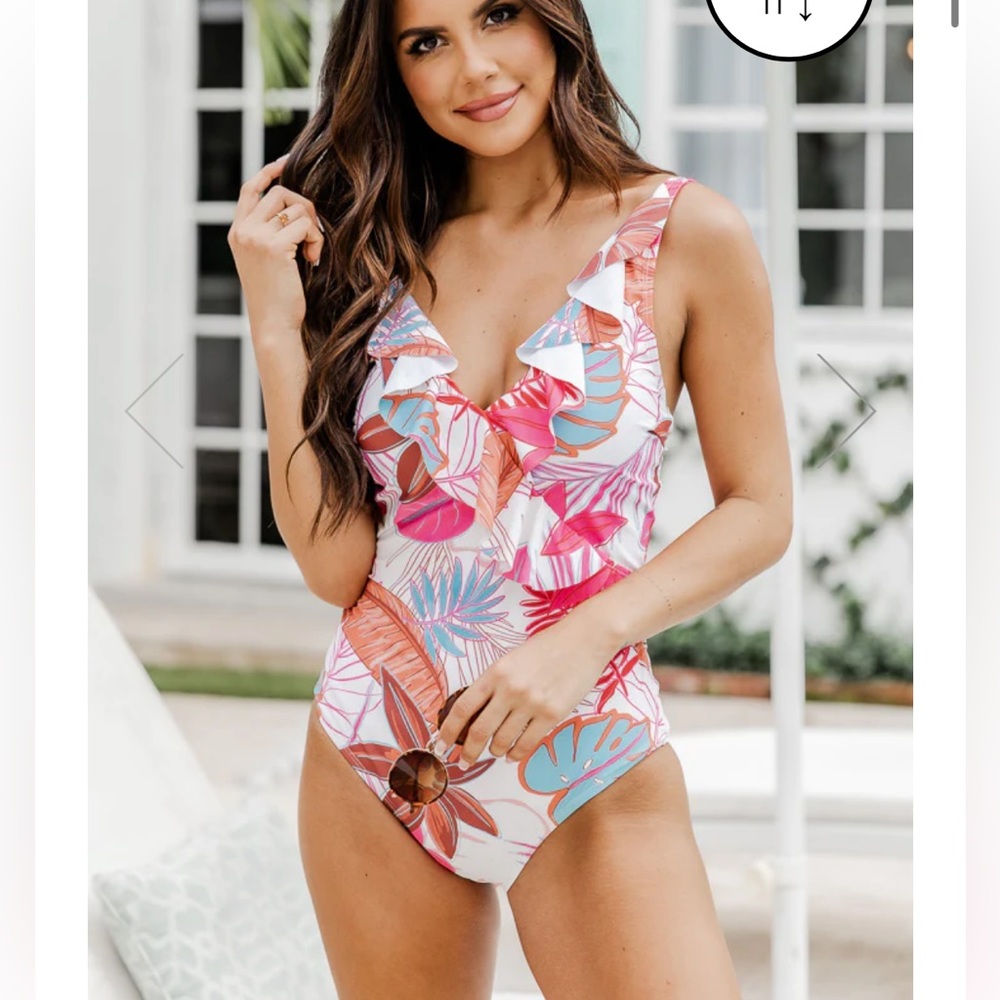 Pink lily floral one piece swimsuit